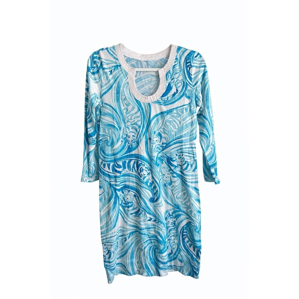 Lilly Pulitzer Marlina Sea Ruffles Dress XS Pima Cotton Coastal Preppy Tiger